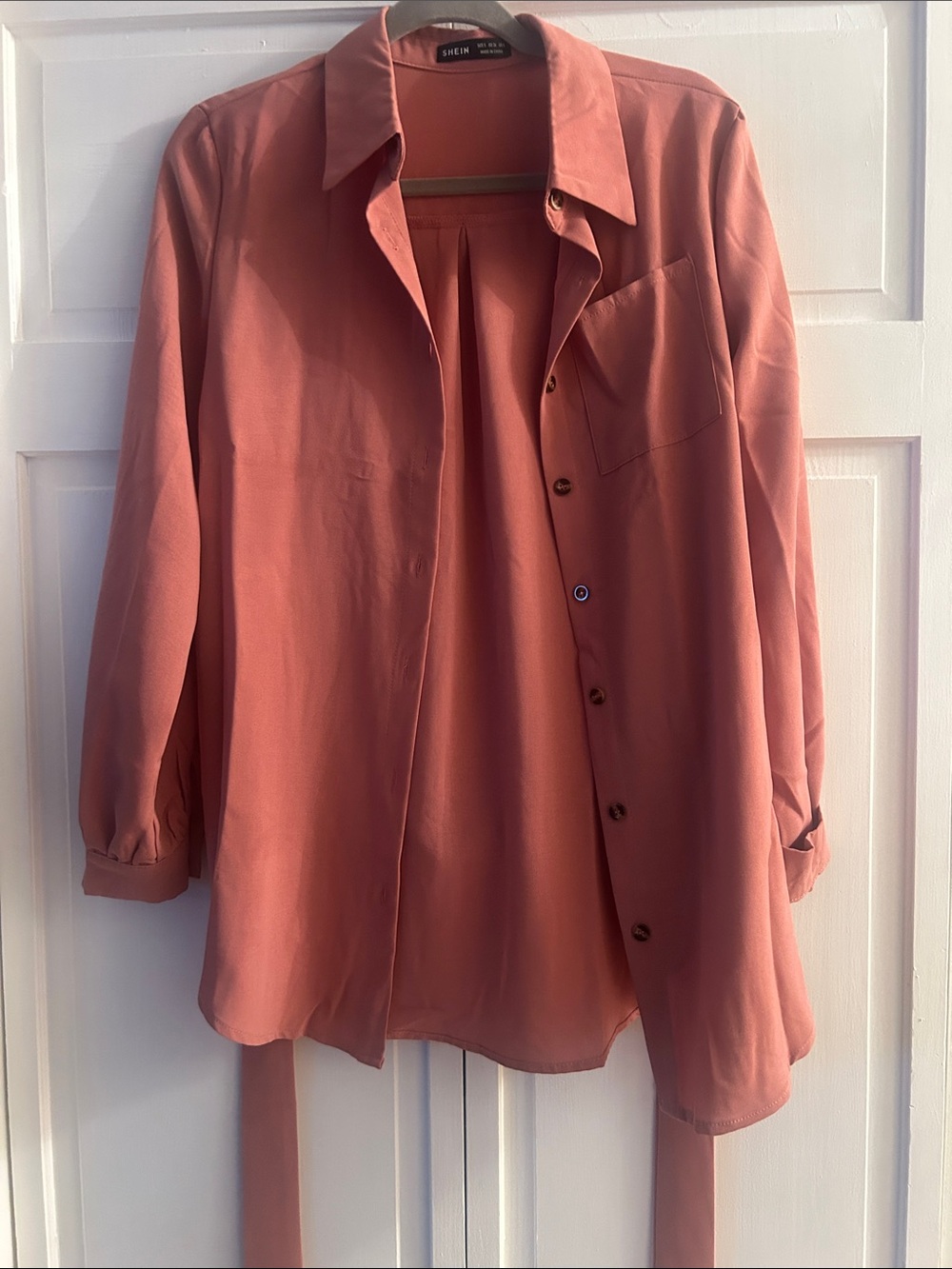 SHEIN Coral Button-Front Long Sleeve Blouse